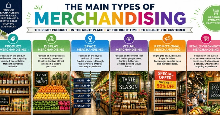 The main types of merchandising and where visual fits